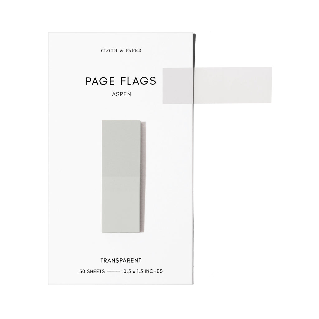 Page flags on their backing with one flag removed and attached to the backing to show its transparency. Color shown is Aspen.