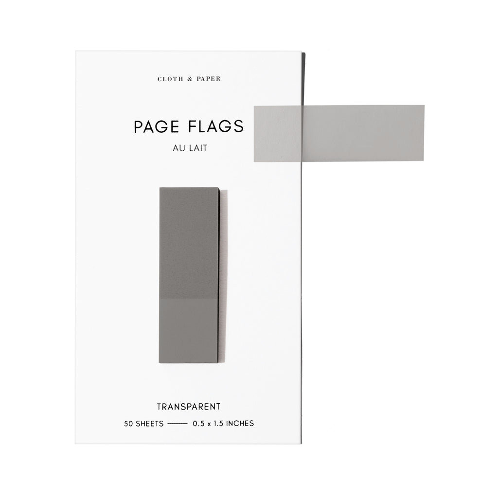 Page flags on their backing with one flag removed and attached to the backing to show its transparency. Color shown is Au Lait.
