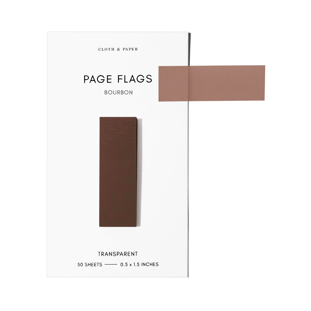 Page flags on their backing with one flag removed and attached to the backing to show its transparency. Color shown is Bourbon.