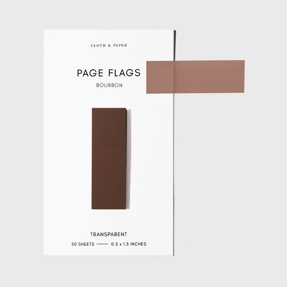 Page flags on their backing with one flag removed and attached to the backing to show its transparency. Color shown is Bourbon.