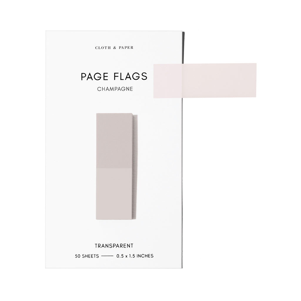 Page flags on their backing with one flag removed and attached to the backing to show its transparency. Color shown is Champagne.