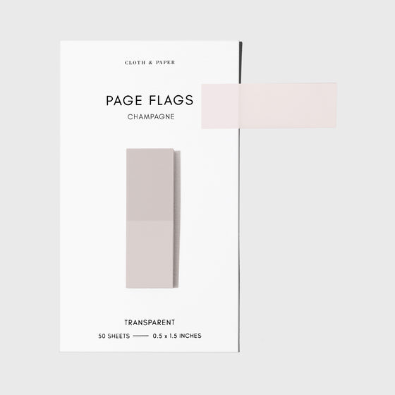 Page flags on their backing with one flag removed and attached to the backing to show its transparency. Color shown is Champagne.