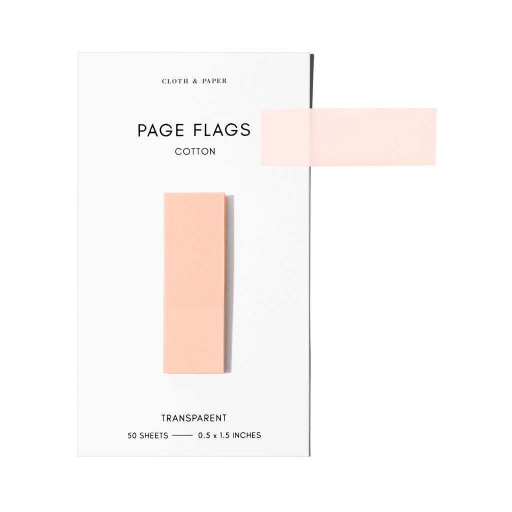 Page flags on their backing with one flag removed and attached to the backing to show its transparency. Color shown is Cotton.