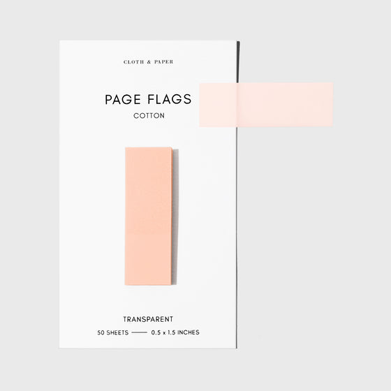 Page flags on their backing with one flag removed and attached to the backing to show its transparency. Color shown is Cotton.