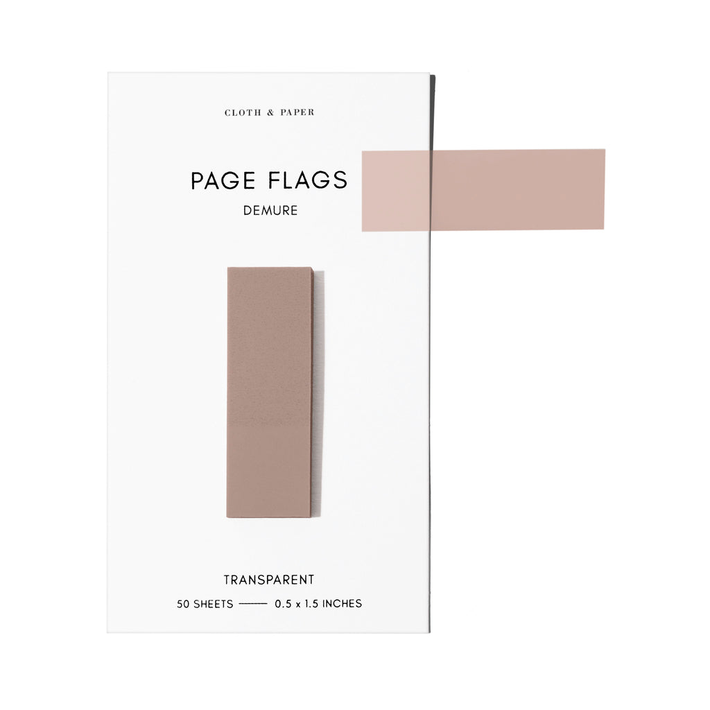 Page flags on their backing with one flag removed and attached to the backing to show its transparency. Color shown is Demure.