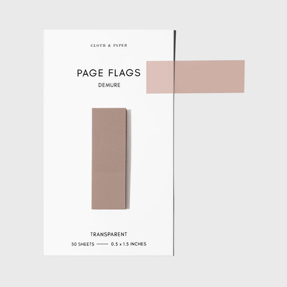 Page flags on their backing with one flag removed and attached to the backing to show its transparency. Color shown is Demure.