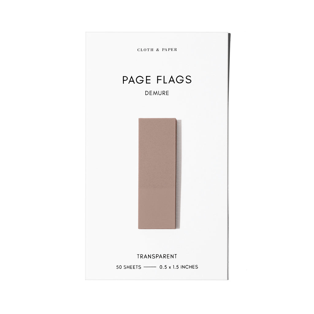 Page flag displayed on a white background. Color pictured is Demure.