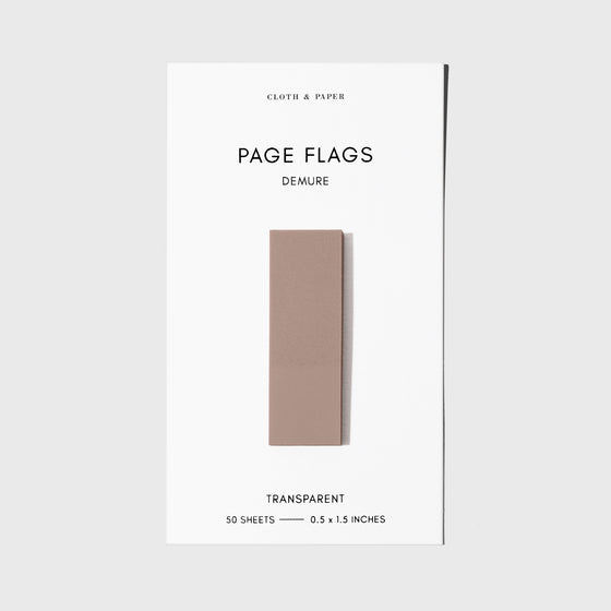 Page flag displayed on a white background. Color pictured is Demure.