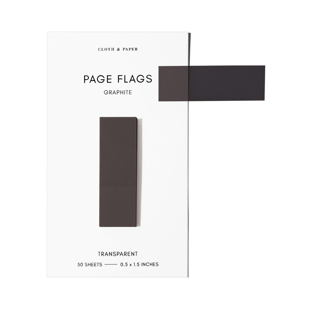 Page flags on their backing with one flag removed and attached to the backing to show its transparency. Color shown is Graphite.