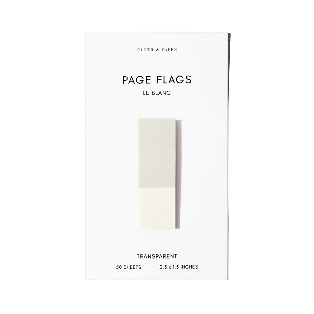 Page flag displayed on a white background. Color pictured is Le Blanc.