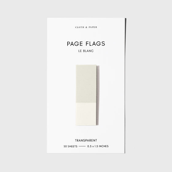 Page flag displayed on a white background. Color pictured is Le Blanc.