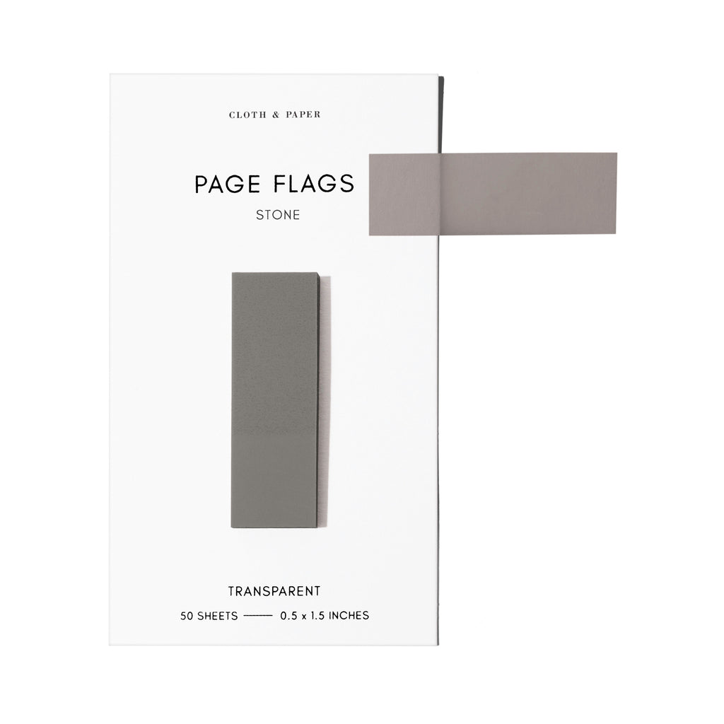 Page flags on their backing with one flag removed and attached to the backing to show its transparency. Color shown is Stone.