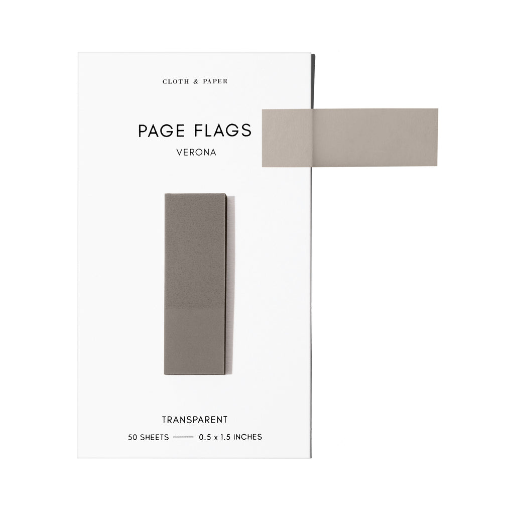 Page flags on their backing with one flag removed and attached to the backing to show its transparency. Color shown is Verona.