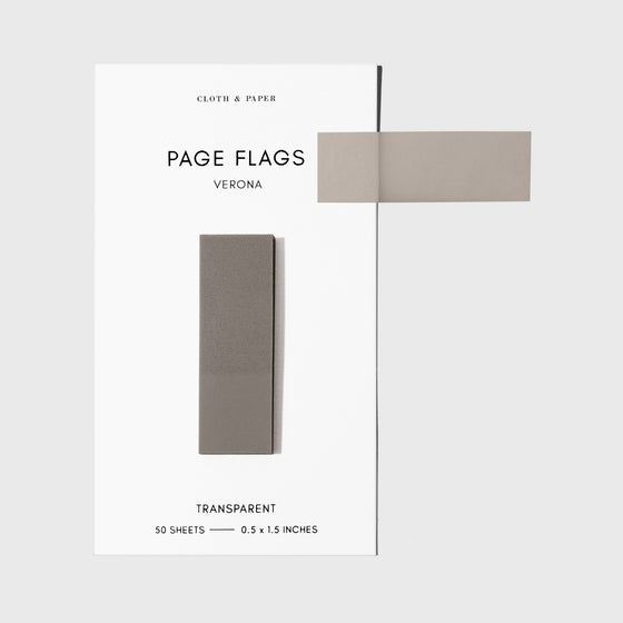 Page flags on their backing with one flag removed and attached to the backing to show its transparency. Color shown is Verona.