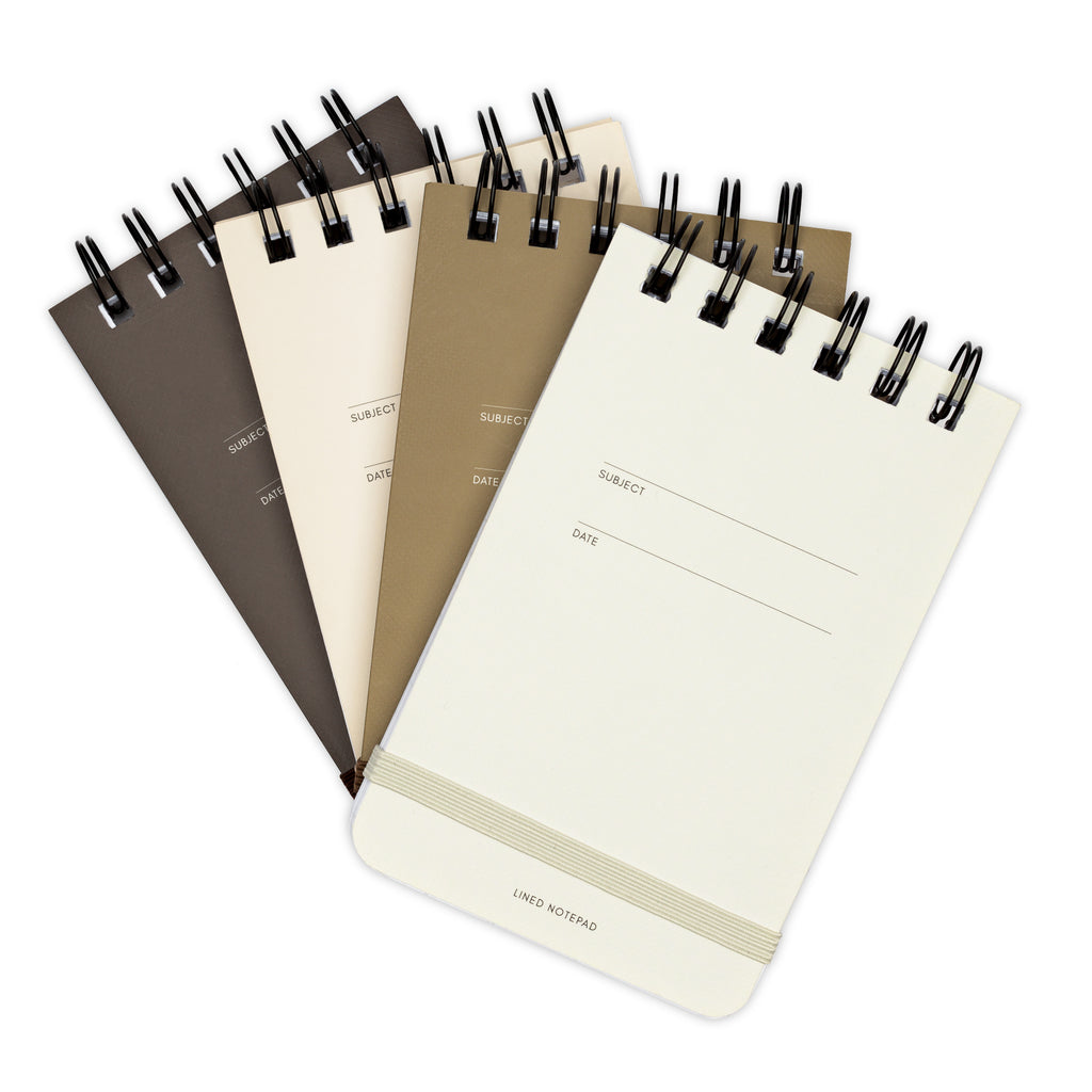 Reporter Notepad, Cloth and Paper. Four notepads arranged together on a white background.