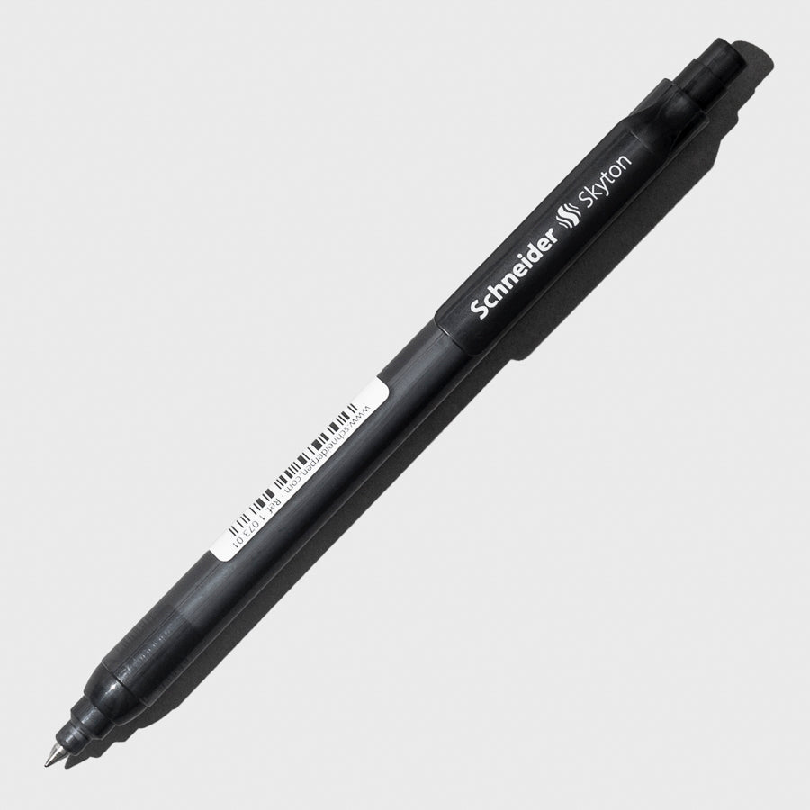 Image shows a black gel pen with the cap removed.