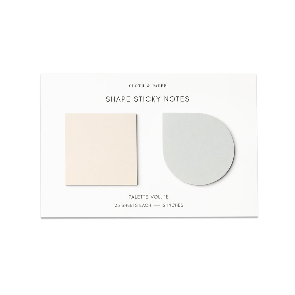 Shape Sticky Note Set with Square and Drop Sticky Notes in Crêpe and Earl Grey against a white background.