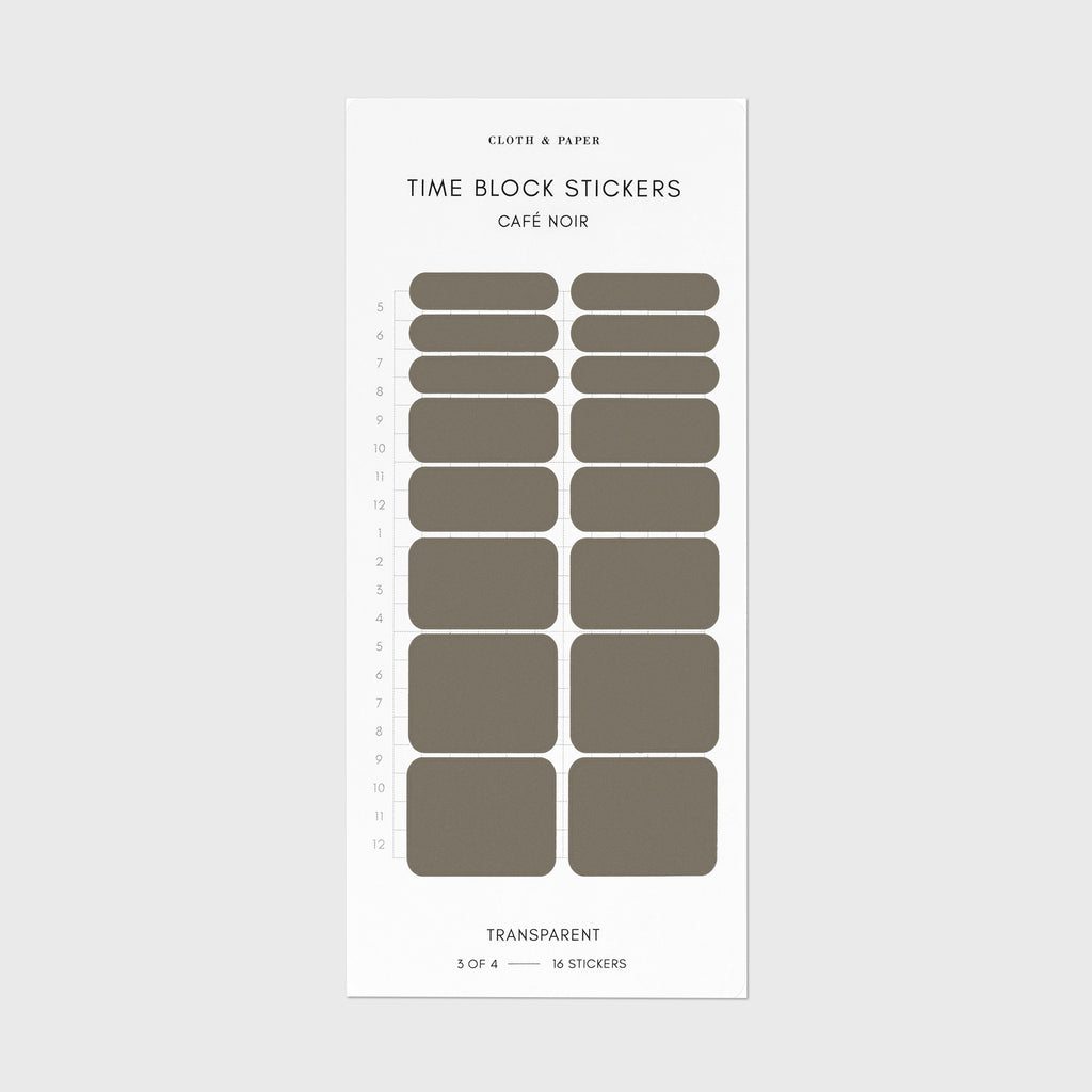 Cafe Noir dark brown time block stickers displayed on a white background.