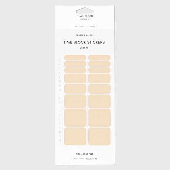 Crepe light peach time block stickers displayed on a white background.