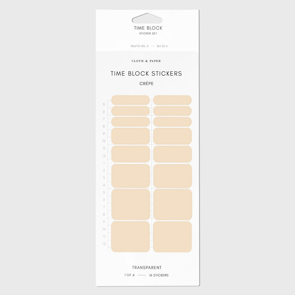 Crepe light peach time block stickers displayed on a white background.