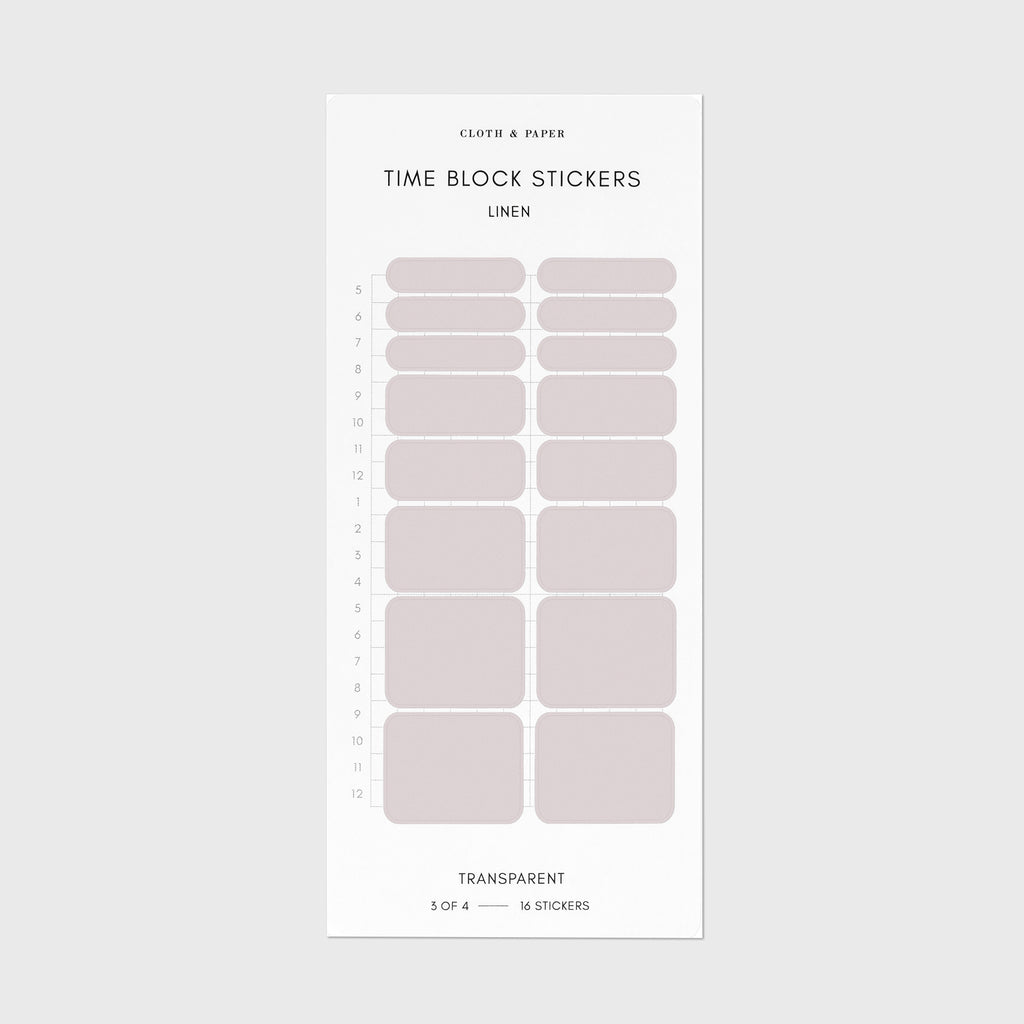 Linen light mauve time block stickers displayed on a white background.