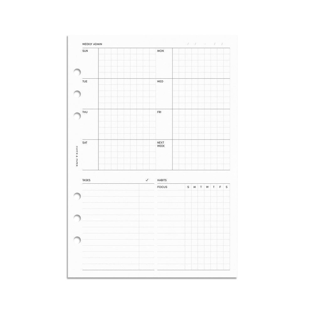 A5 / PERSONAL WO1P GOLD Edge/white Planner Inserts Refill 