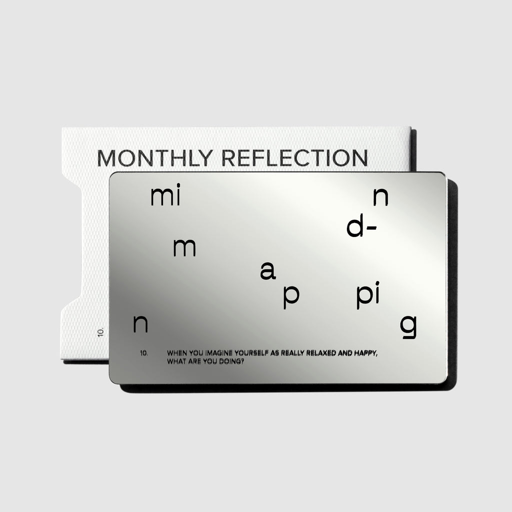 Monthly reflection card shown on a neutral background.