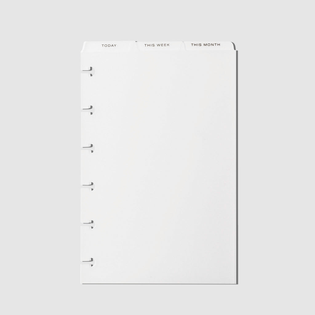 Cadence Top Tab Planner Dividers, Low Profile, Matte, Cloth and Paper. Black foil dividers displayed on a white background.