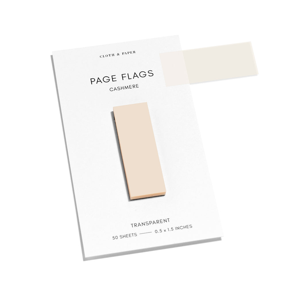 Page flags on their backing with one flag removed and attached to the backing to show its transparency. Color shown is Cashmere. 