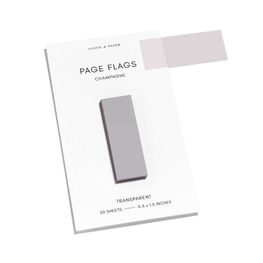 Page flags on their backing with one flag removed and attached to the backing to show its transparency. Color shown is Champagne. 