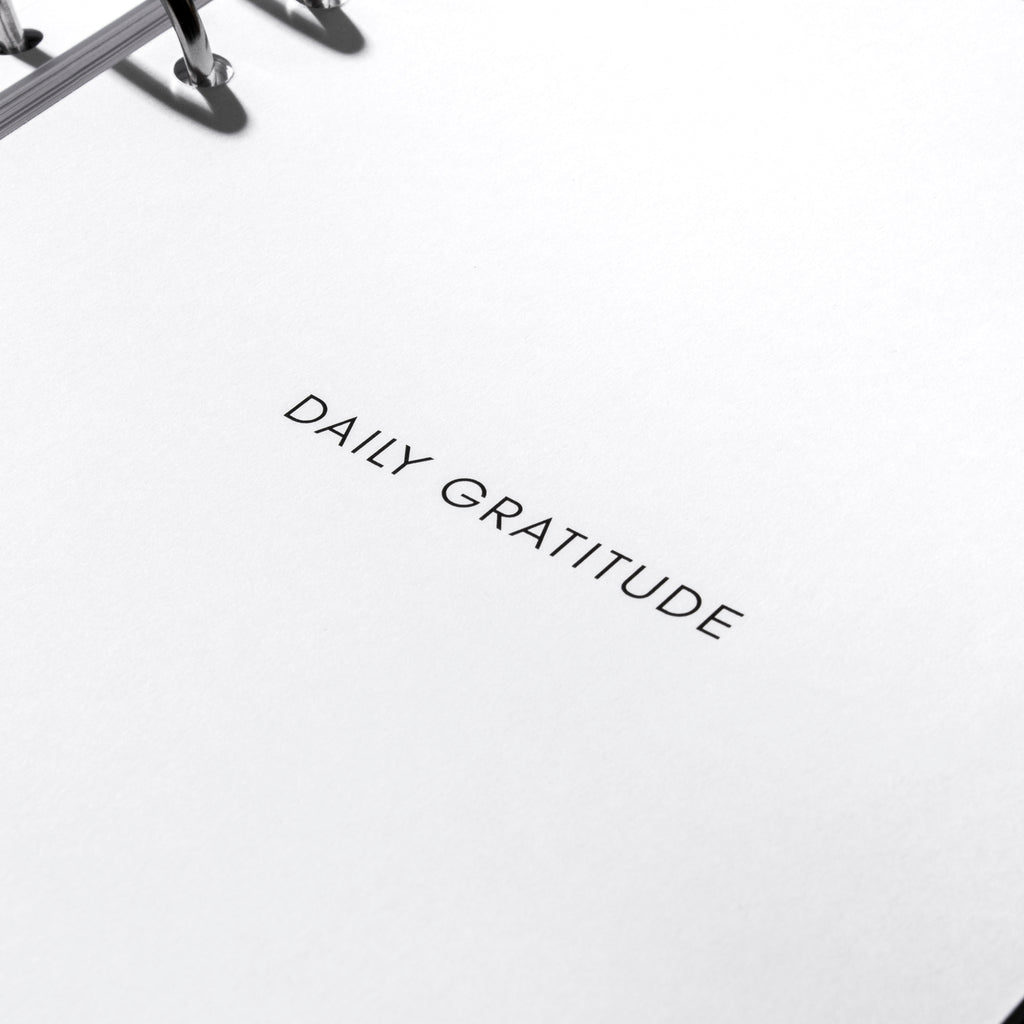 Closeup of text on title page of insert that reads "Daily Gratitude."