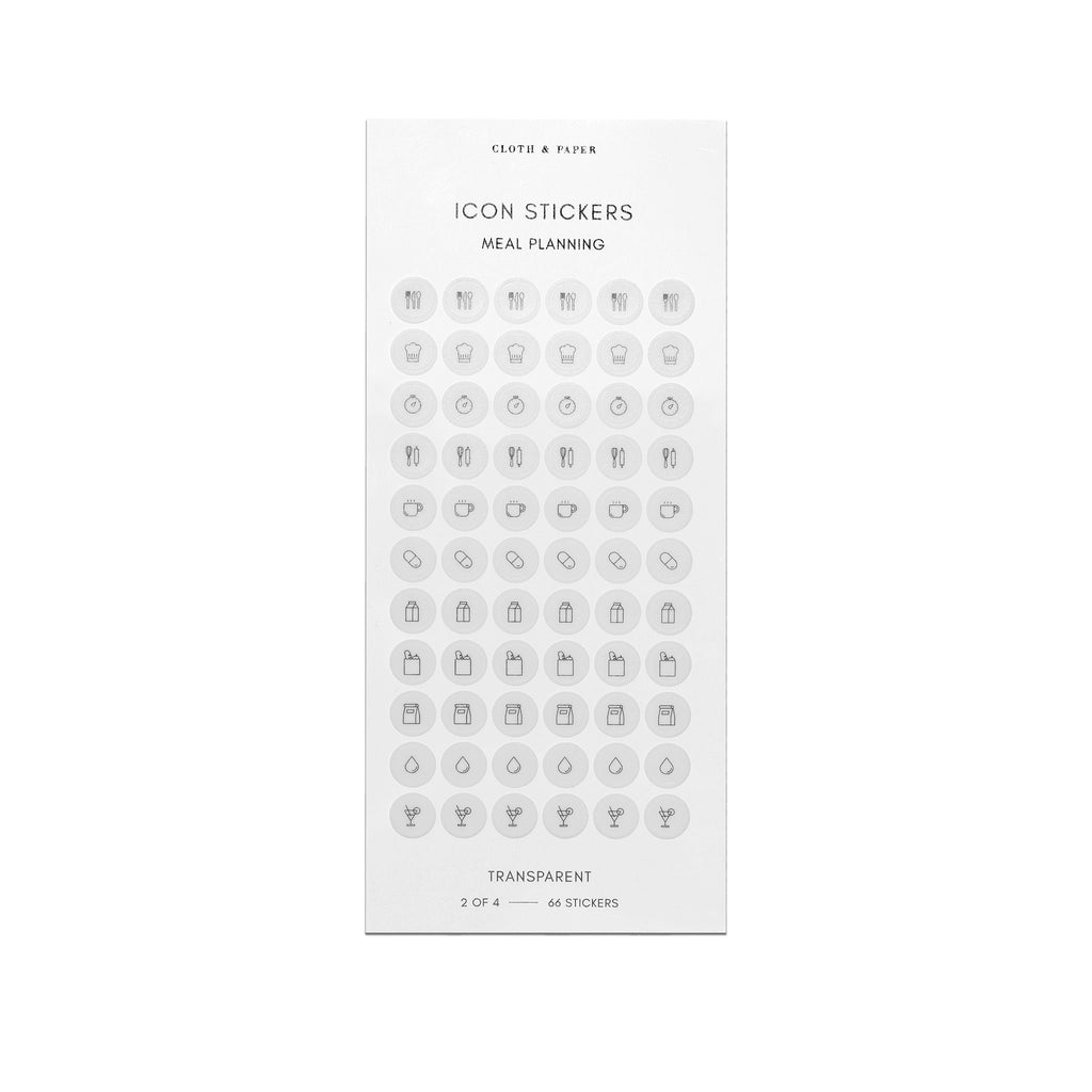 Grey meal planning sticker sheet displayed on a white background. 