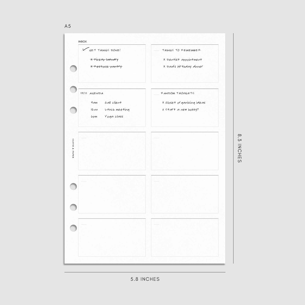 Digital mockup of insert in A5. The insert is filled out with example text.