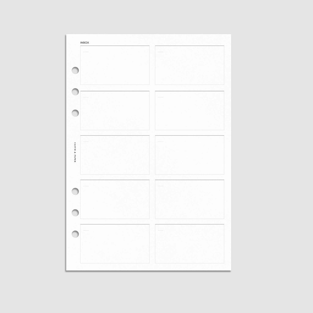 Inbox Planner Insert, Third Edition, Cloth and Paper. Digital mockup of insert in A5.