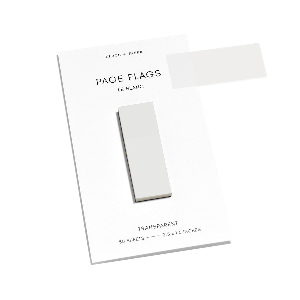 Page flags on their backing with one flag removed and attached to the backing to show its transparency. Color shown is Le Blanc. 