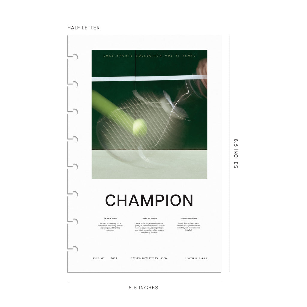 Digital mockup of Champion dashboard in Half Letter. 