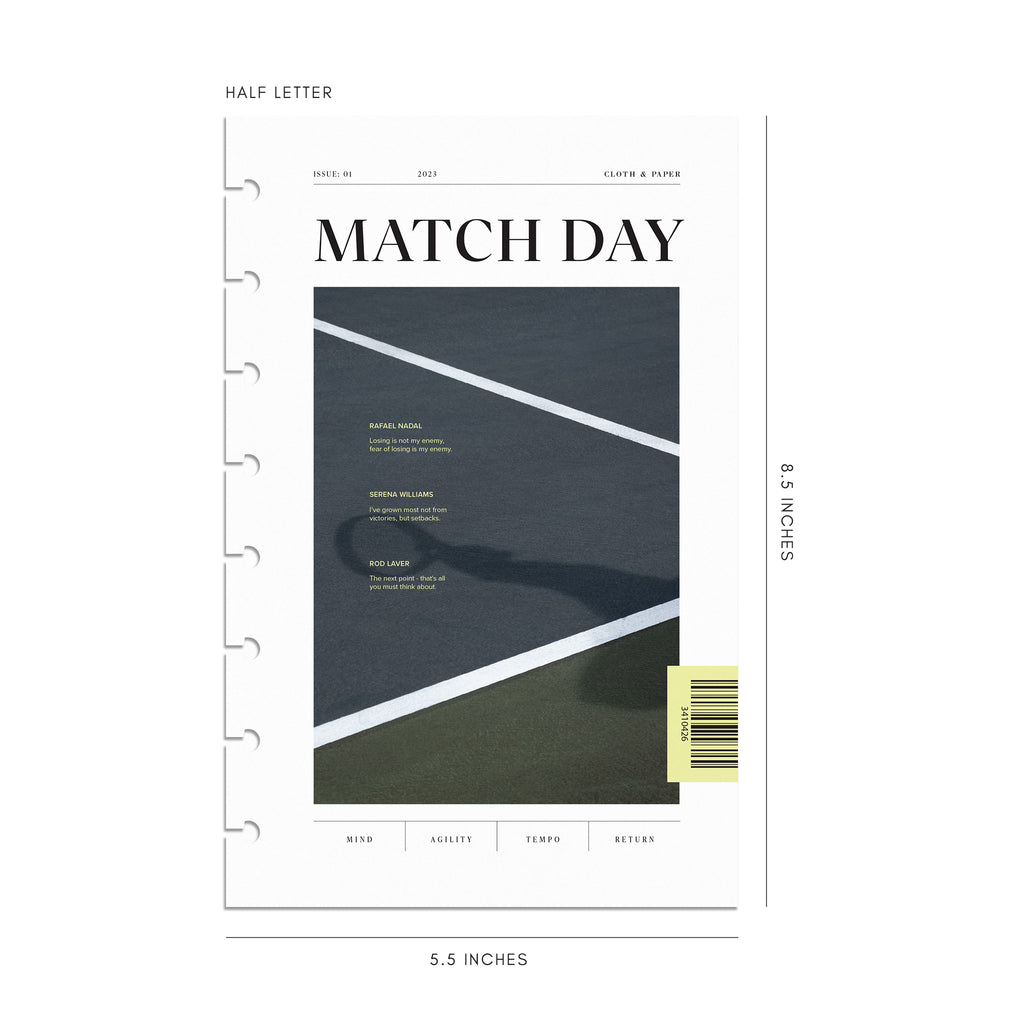 Digital mockup of Match Day dashboard in Half Letter. 