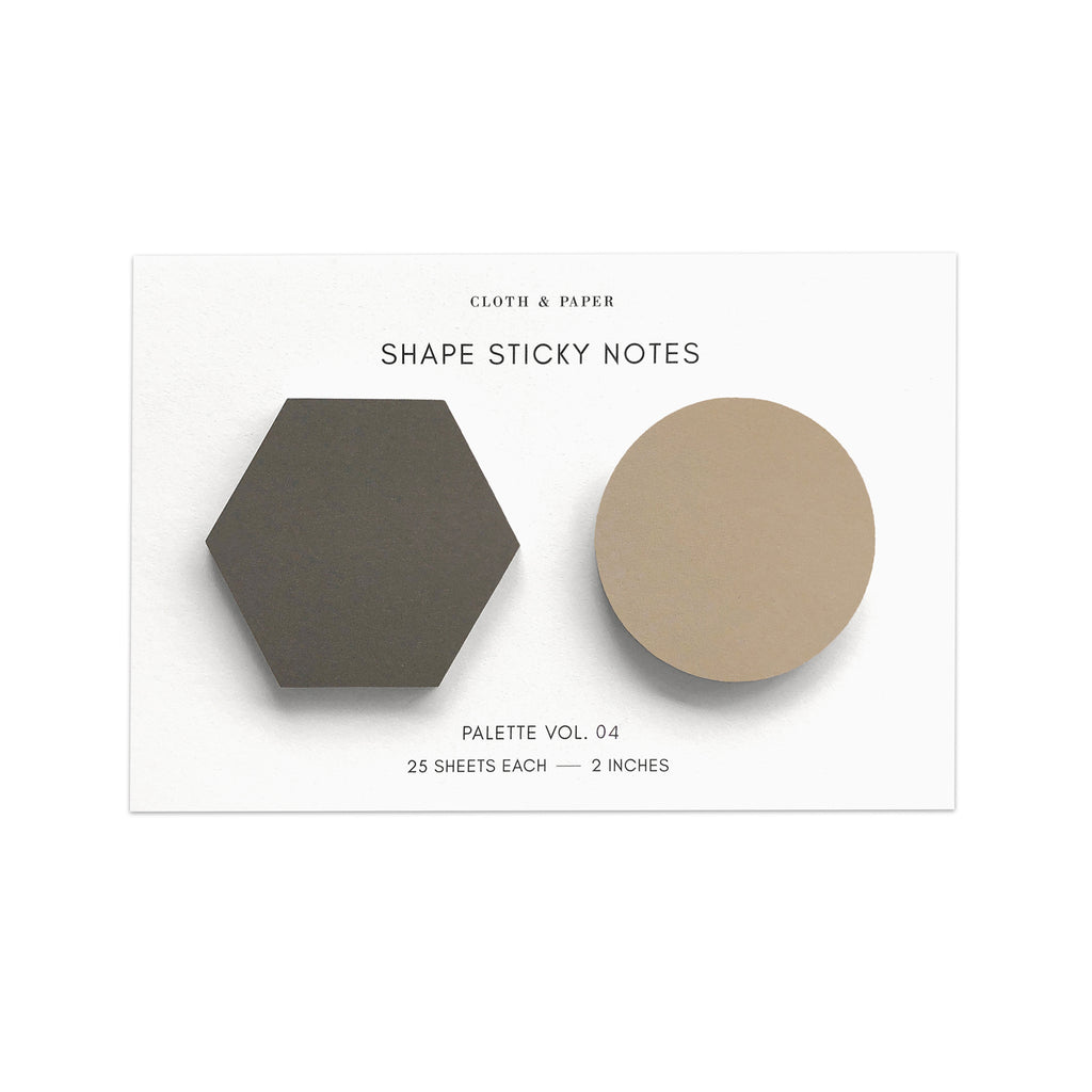 Shape Sticky Note Set, Cortado and Crepe, Cloth and Paper. Sticky notes against a white background.