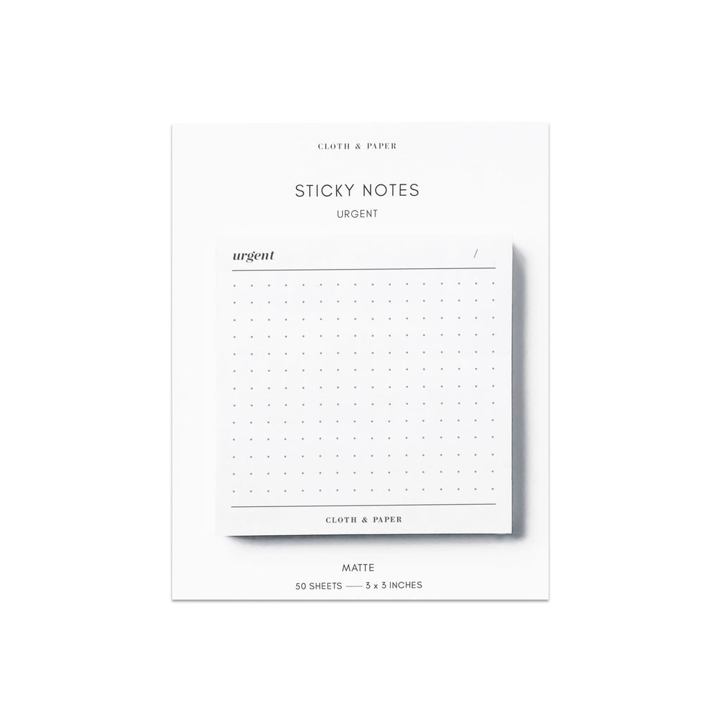Urgent Sticky Notes, Refreshed Design, Cloth and Paper. Sticky notes on their backing against a white background.