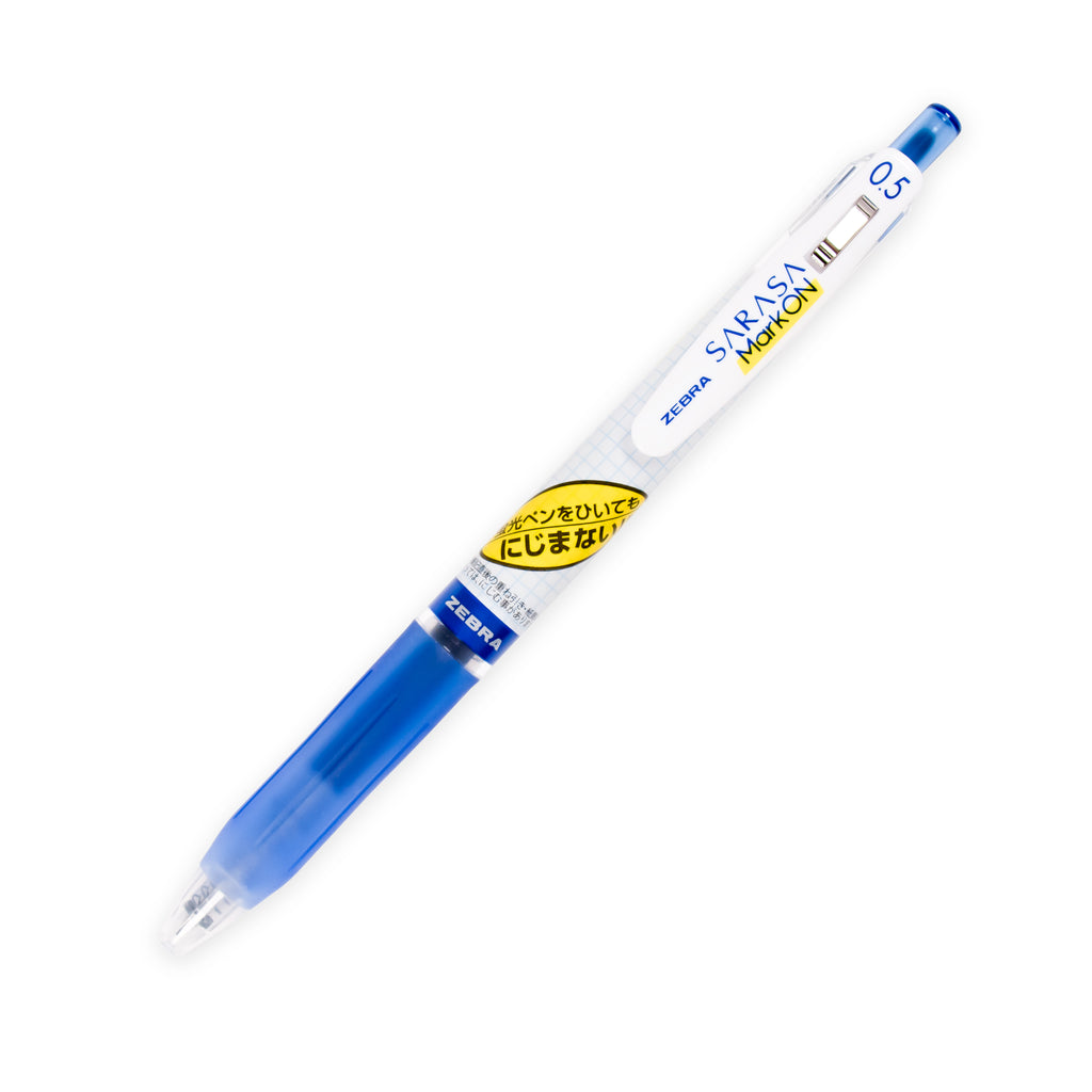 Blue pen turned to the right against a white background.