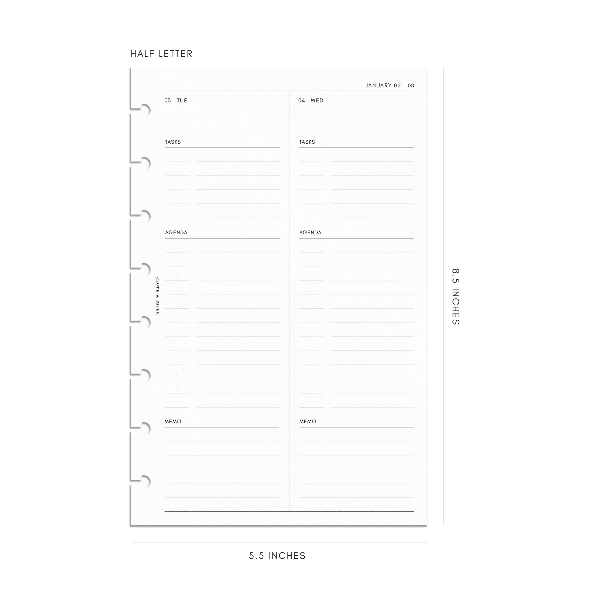 Yearly Dated Week On 2 Page Printed Planner Inserts– Planner Press