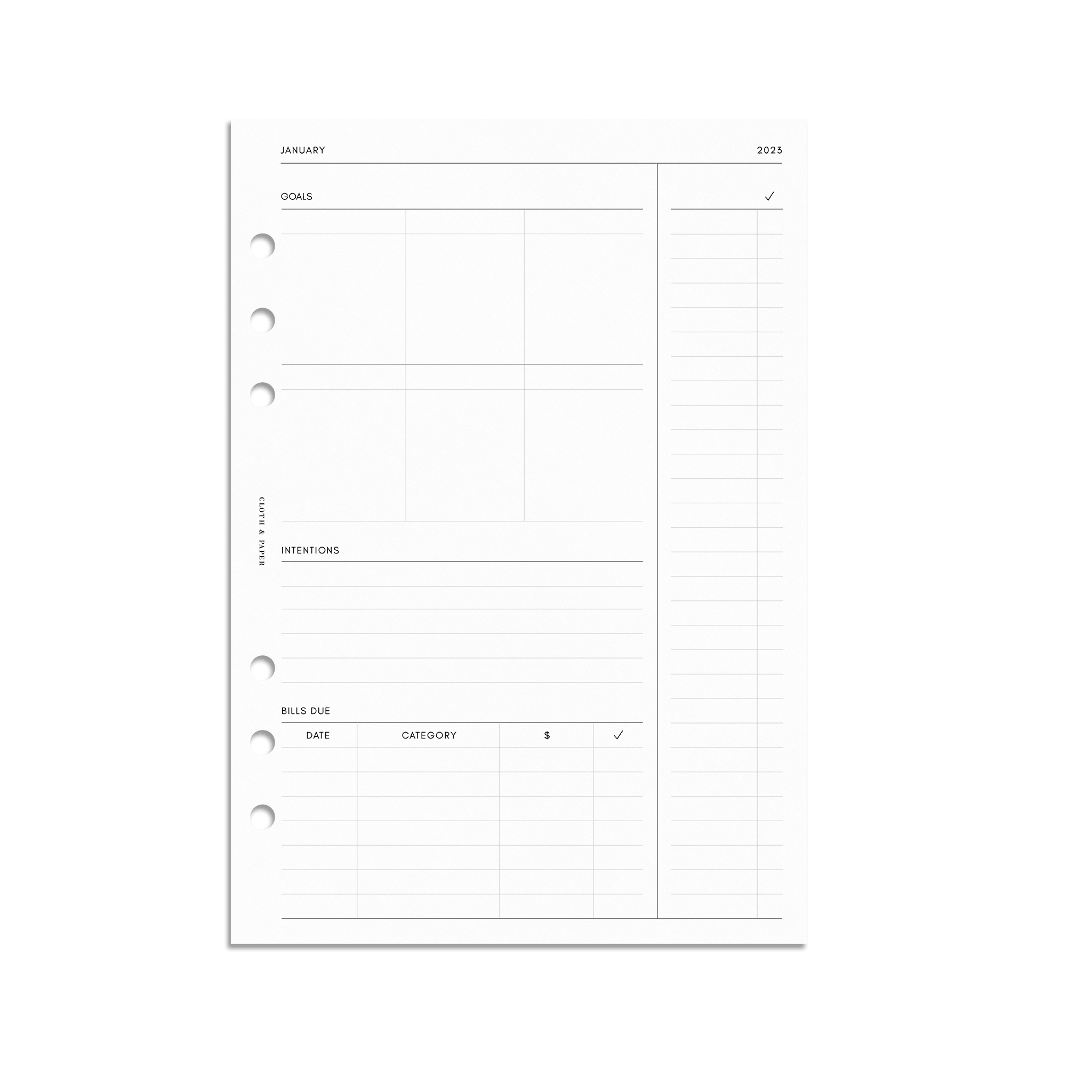 2023 Dated Planner Inserts, Vertical Weekly Lined