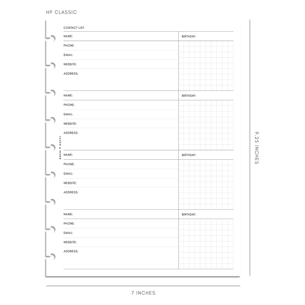 Contact List Planner Inserts | Refreshed Design