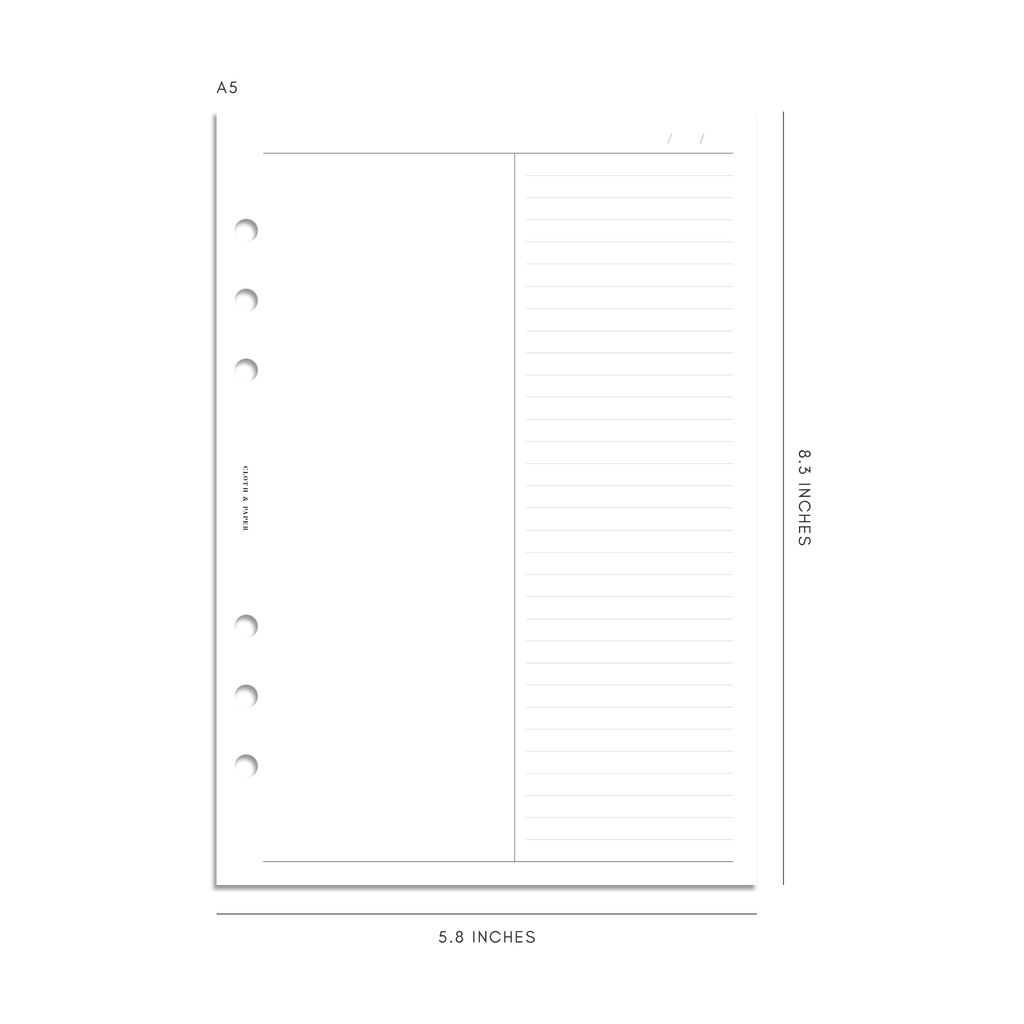 A5 6-Ring Punch Duo Notes Planner Inserts | Blank + Lined