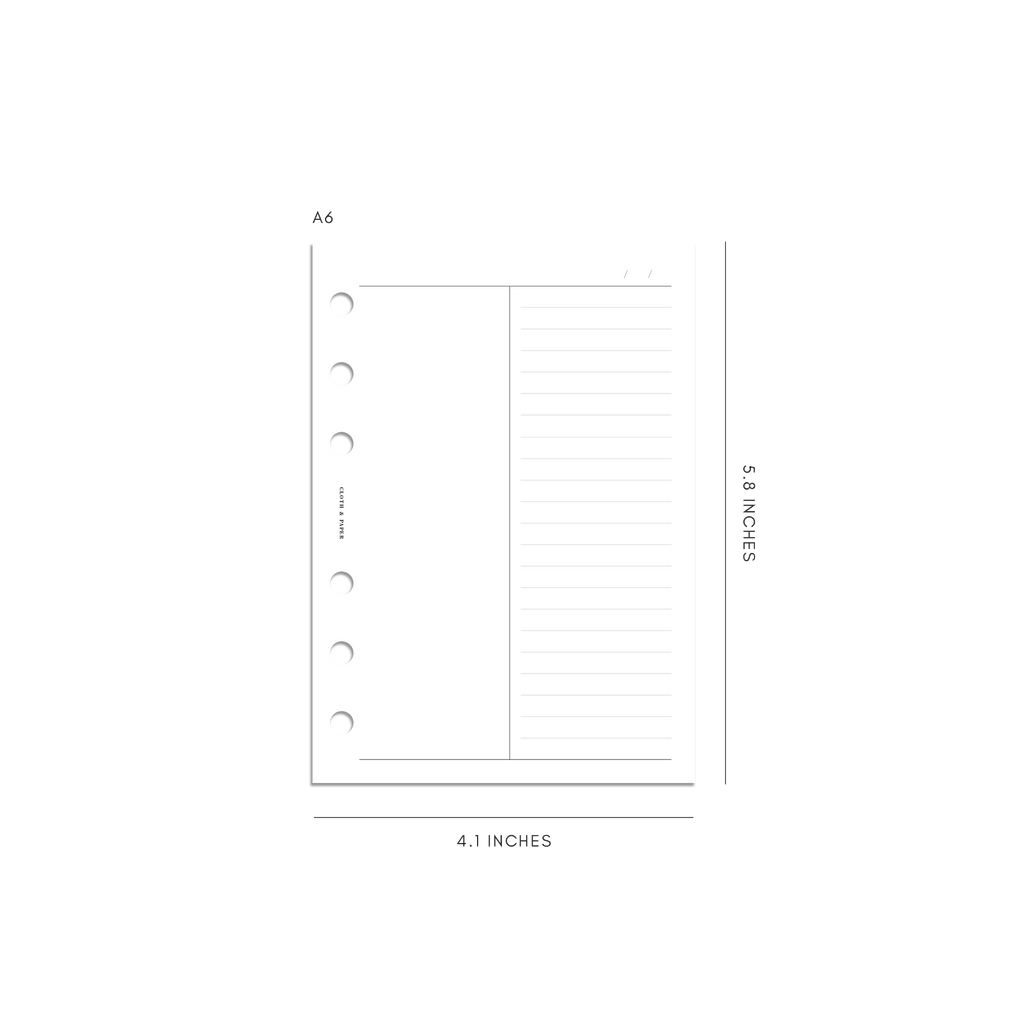 A6 Duo Notes Planner Inserts | Blank + Lined