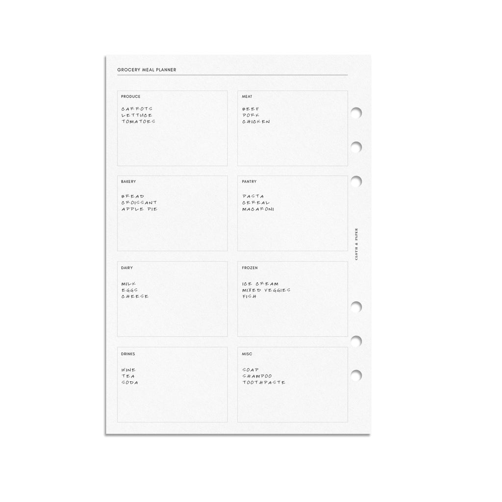 Digital mockup of grocery list in A5 sizing.