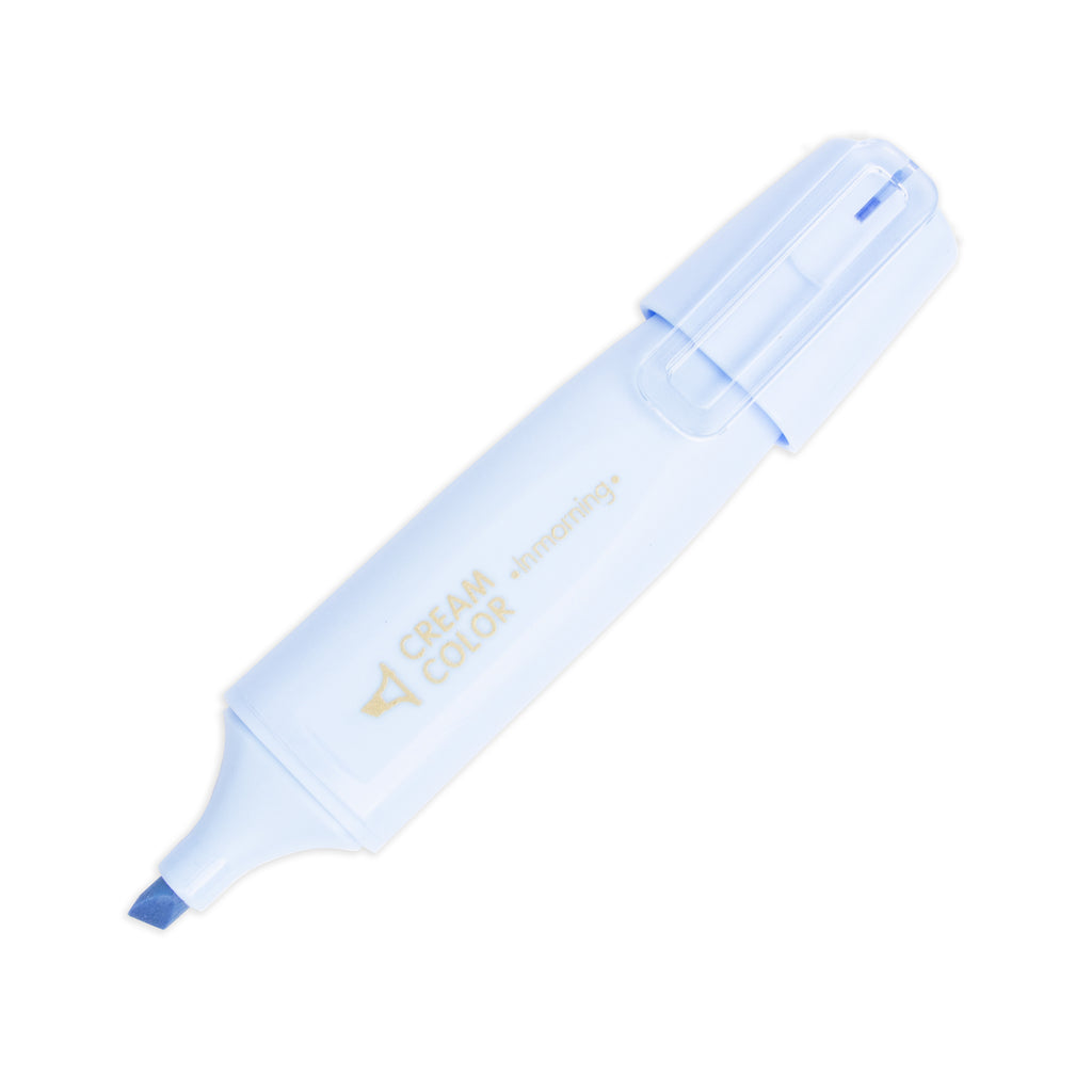 Highlighter in Sky Blue with its cap posted and nib exposed tilted to the right on a white background.