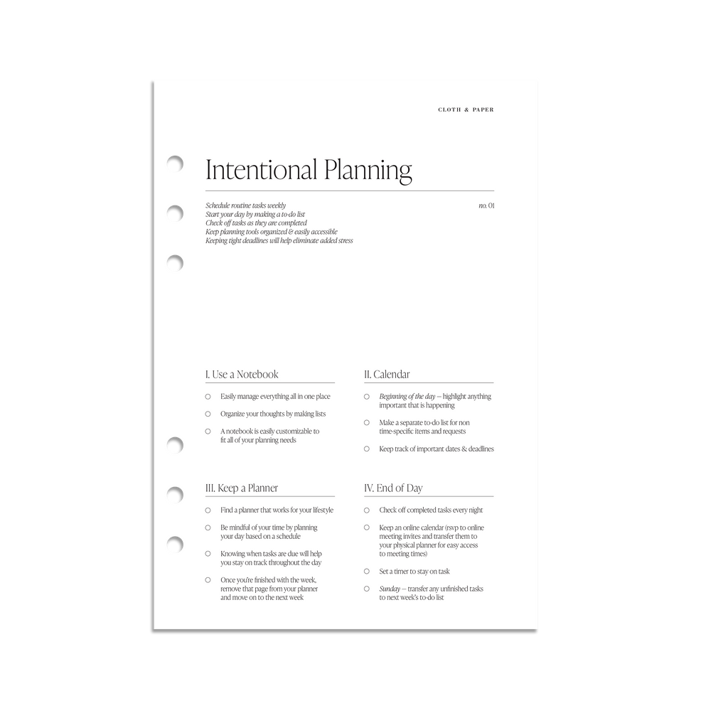 Intentional Planning Planner Dashboard, Cloth and Paper. Digital mockup in A5 sizing.