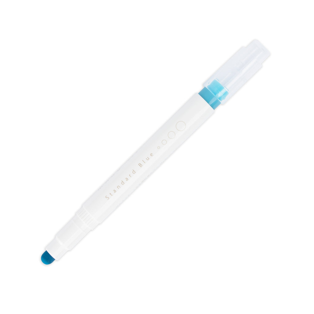 Standard Blue highlighter with tip exposed and cap posted to the end of its barrel on a white background.
