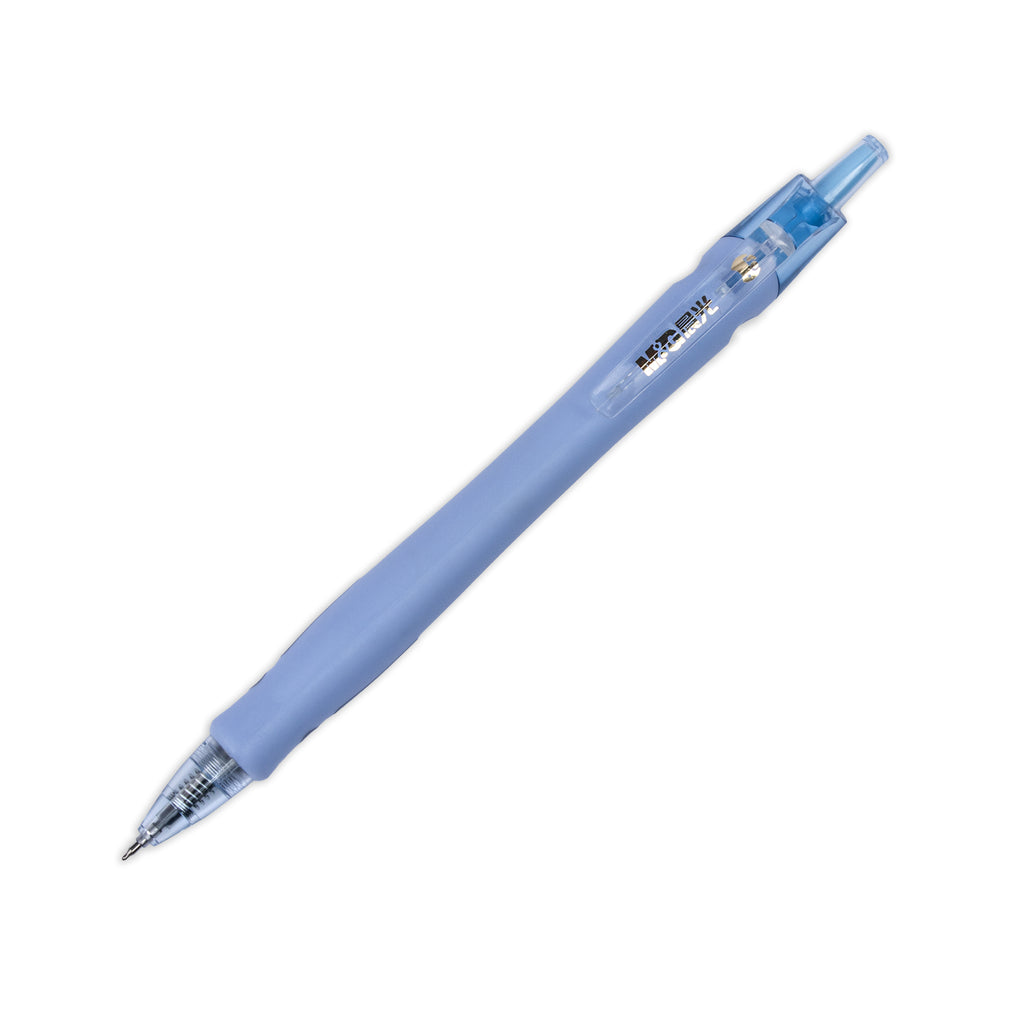 M&G ST Gel Pen, Blue, Cloth and Paper. Pen tilted to the right on a white background.